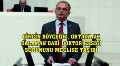 GİRGİN KÖYCEĞİZ, ORTACA VE DALAMAN’DAKİ DOKTOR EKSİĞİ SORUNUNU MECLİSE TAŞIDI